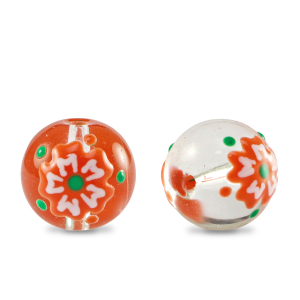 Handbemalt Glasperlen Flower Transparent-red white