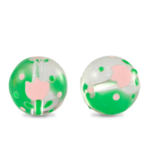 Handbemalt Glasperlen Flower Transparent-pink green