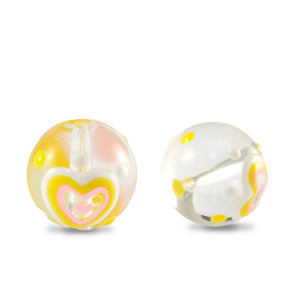 Handbemalt Glasperlen Heart Transparent-yellow white