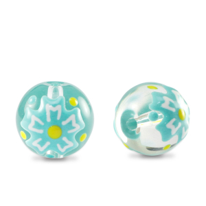 Handbemalt Glasperlen Flower Transparent-blue yellow