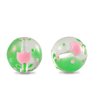Handbemalt Glasperlen Flower Transparent-pink green