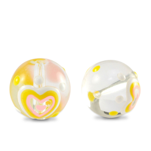 Handbemalt Glasperlen Heart Transparent-yellow white