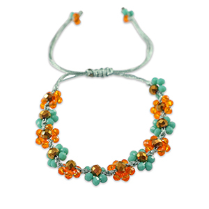 Facetten Glas Fussketten Flower Orange-ocean blue