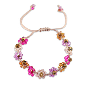 Facetten Glas Fussketten Flower Multicolour-topaz brown