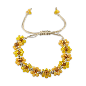 Facetten Glas Fussketten Flower Multicolour yellow-topaz brown
