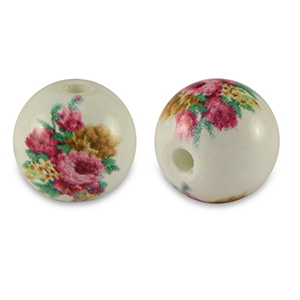 Glas Perlen 8 mm Flower White-rose red