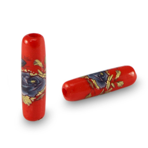 Glas Perlen Tube Flower Red-blue