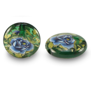 Glas Perlen 14mm Flower Green transparent-blue