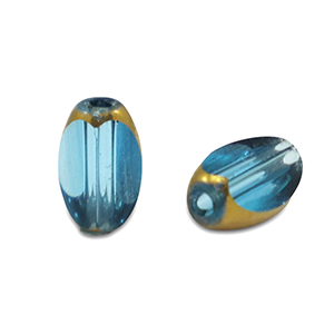 Oval Glas Perlen Facet Cyan blue-gold