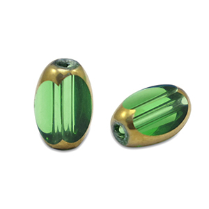 Oval Glas Perlen Facet Grass green transparent-gold