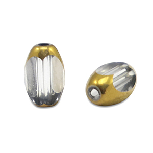 Oval Glas Perlen Facet Iced grey transparent-gold