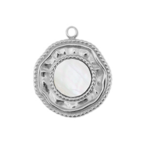 Anh&auml;nger aus Stainless Steel - Rostfreiem Stahl Muschel Salzwasserperlmutt Irregular Silver-white (Naturliche Farbe Muschel)