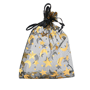 Organza Schmuck Beutel 9x12cm Moon and Star Black-gold