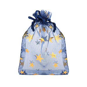 Organza Schmuck Beutel 9x12cm Star Navy blue-gold