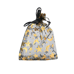 Organza Schmuck Beutel 7x9cm Moon and Star Black-gold