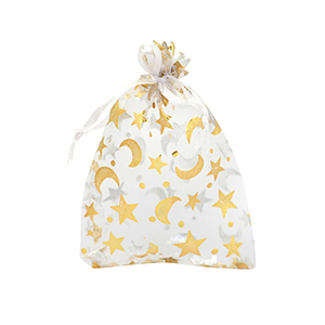 Organza Schmuck Beutel 7x9cm Moon and Star White-gold