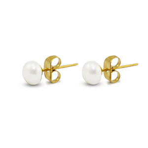 Stainless Steel - Rostfrei Stahl Ohrringe / Ohrstecker Pearls 6mm Gold-pearl white