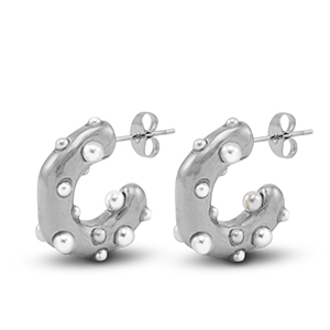 Stainless Steel - Rostfrei Stahl Ohrringe / Ohrstecker Imitation Pearls Silver