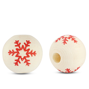Holz Perlen 16mm rund Snowflake Natural-red