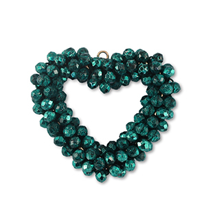 Facetten Perlen Anh&auml;nger Heart Petrol green
