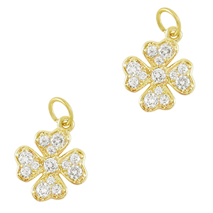 TQ Metall Brass Anh&auml;nger Zirconia Clover Gold