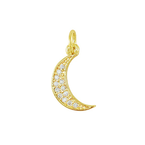 TQ Metall Brass Anh&auml;nger Zirconia Moon Gold