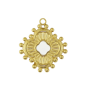 Anh&auml;nger aus Stainless Steel - Rostfreiem Stahl flower Gold / White