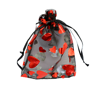 Organza Schmuck Beutel 9x12cm Heart Black-red