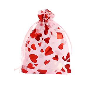 Organza Schmuck Beutel 9x12cm Heart Light pink-red