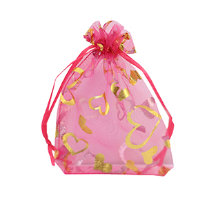 Organza Schmuck Beutel 9x12cm Heart Pink-gold