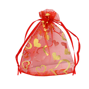 Organza Schmuck Beutel 9x12cm Heart Red-gold