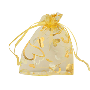 Organza Schmuck Beutel 9x12cm Heart Yellow-gold