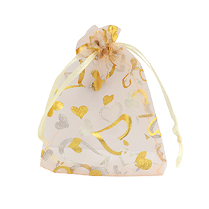 Organza Schmuck Beutel 9x12cm Heart Peach-gold