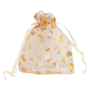 Organza Schmuck Beutel 9x12cm Heart Peach-gold