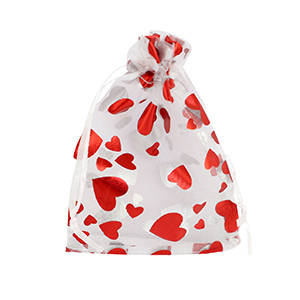 Organza Schmuck Beutel 9x12cm Heart White-red