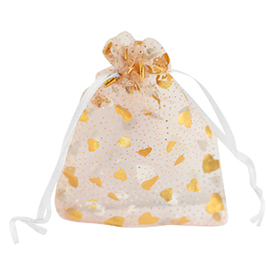 Organza Schmuck Beutel 9x12cm Heart White-gold