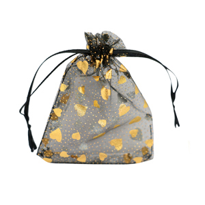 Organza Schmuck Beutel 7x9cm Heart Black-gold