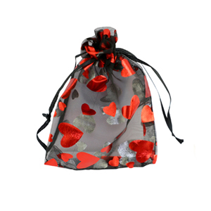 Organza Schmuck Beutel 7x9cm Heart Black-red
