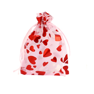 Organza Schmuck Beutel 7x9cm Heart Light pink-red
