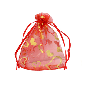 Organza Schmuck Beutel 7x9cm Heart Red-gold