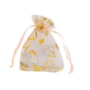 Organza Schmuck Beutel 7x9cm Heart Peach-gold