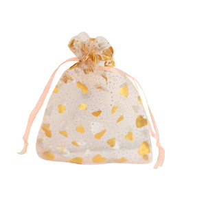 Organza Schmuck Beutel 7x9cm Heart Peach-gold