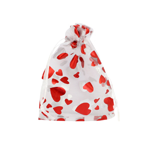 Organza Schmuck Beutel 7x9cm Heart White-red