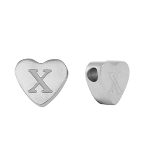 Perlen aus Stainless Steel - Rostfreiem Stahl Heart Buchstaben X Silver