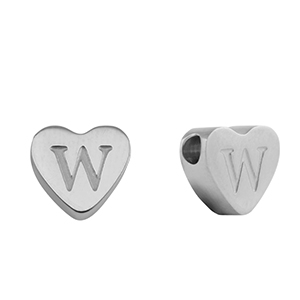 Perlen aus Stainless Steel - Rostfreiem Stahl Heart Buchstaben W Silver