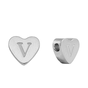 Perlen aus Stainless Steel - Rostfreiem Stahl Heart Buchstaben V Silver
