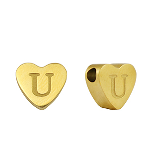 Perlen aus Stainless Steel - Rostfreiem Stahl Heart Buchstaben U Gold