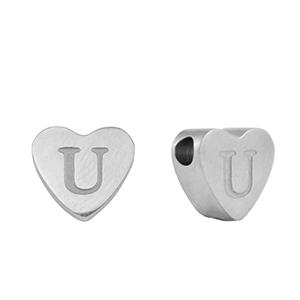 Perlen aus Stainless Steel - Rostfreiem Stahl Heart Buchstaben U Silver