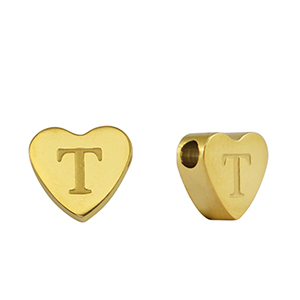 Perlen aus Stainless Steel - Rostfreiem Stahl Heart Buchstaben T Gold