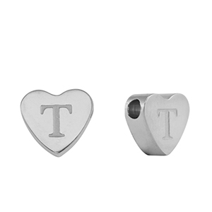 Perlen aus Stainless Steel - Rostfreiem Stahl Heart Buchstaben T Silver
